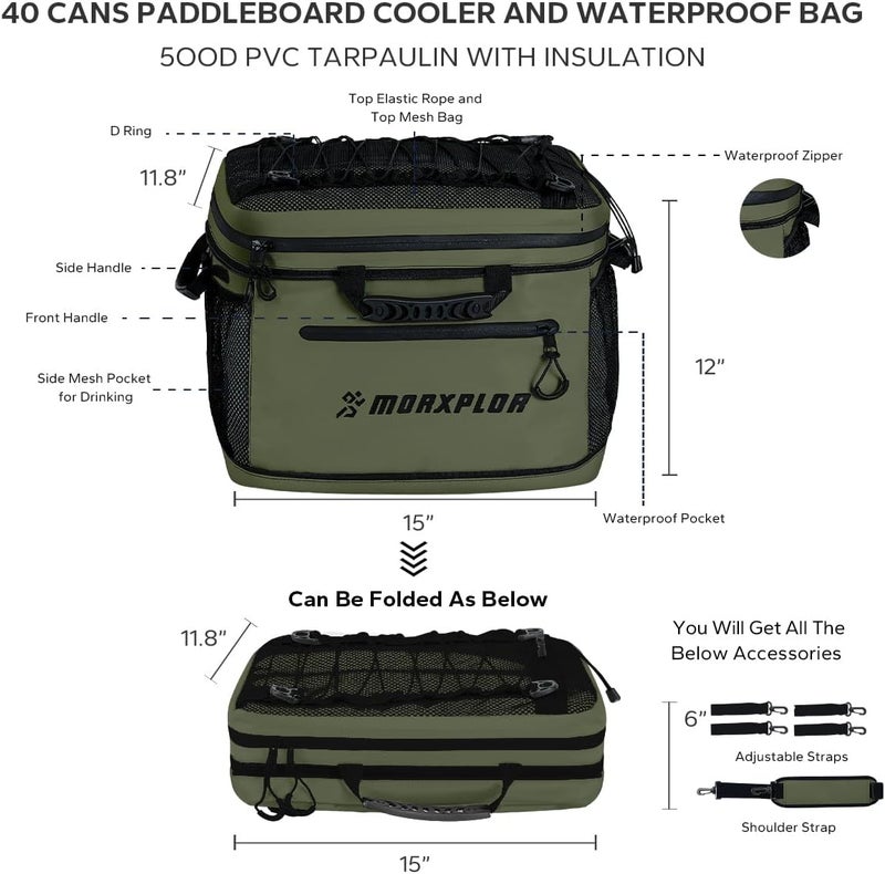 MORXPLOR Waterproof PVC Material Paddleboard Cooler Deck Bag,40 cans Sup Deck Cooler Bag,Cooler Bag for Paddleboard,Lunch Box Cooler Insulated Bag,Camping Cooler Bag,Kayak Cooler Bag - Image 3